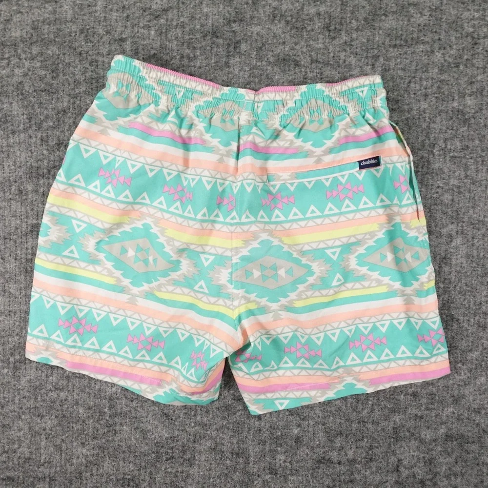 Chubbies The En Fuegos Swim Trunks Mens Small Green Orange Aztec Print Mesh Pool